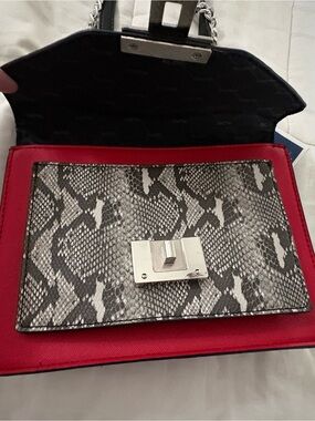 Also Red Shoulder Bag with Snakeskin Accent and Silver Hardware